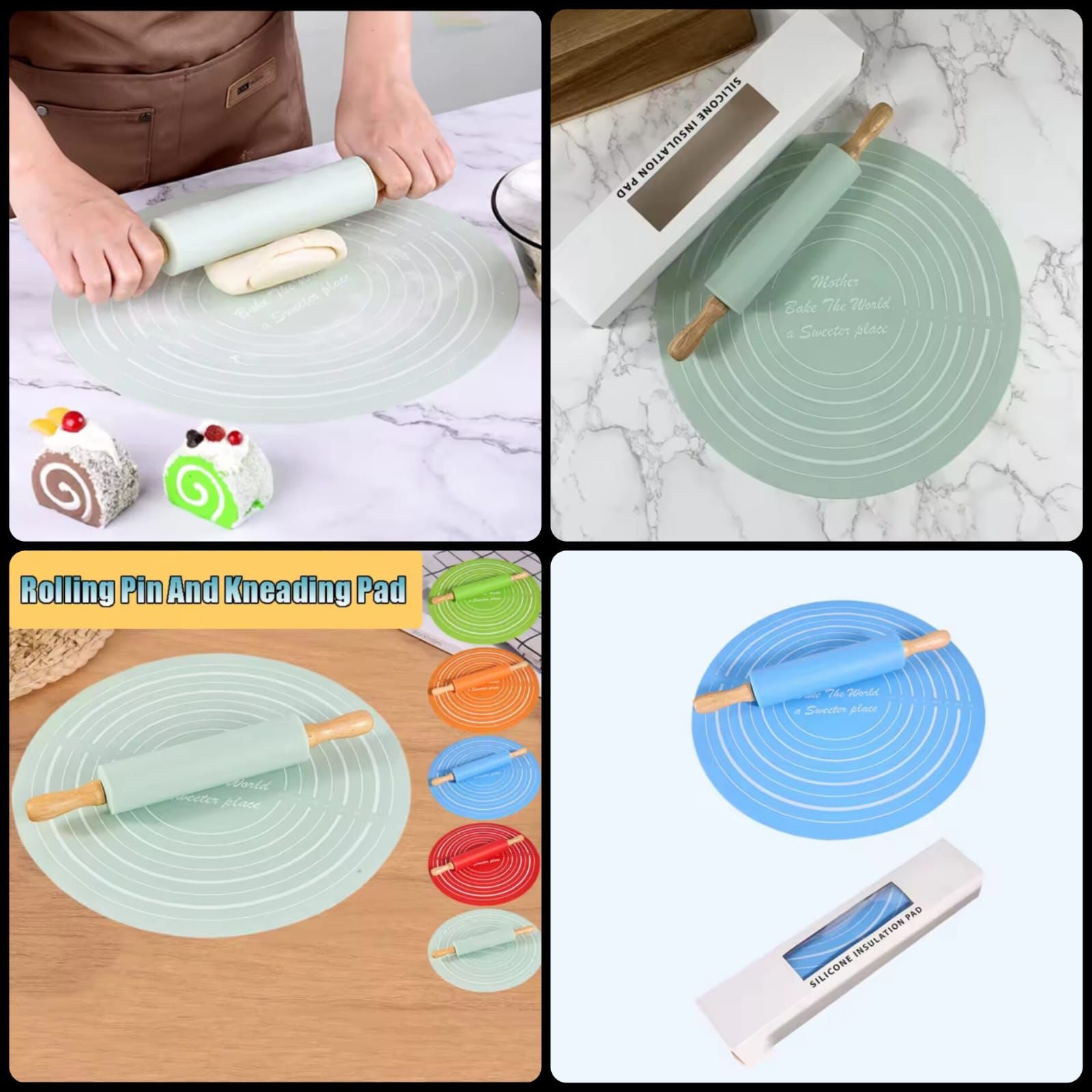 Silicone Dough Mat & Rolling Pin Baking Set