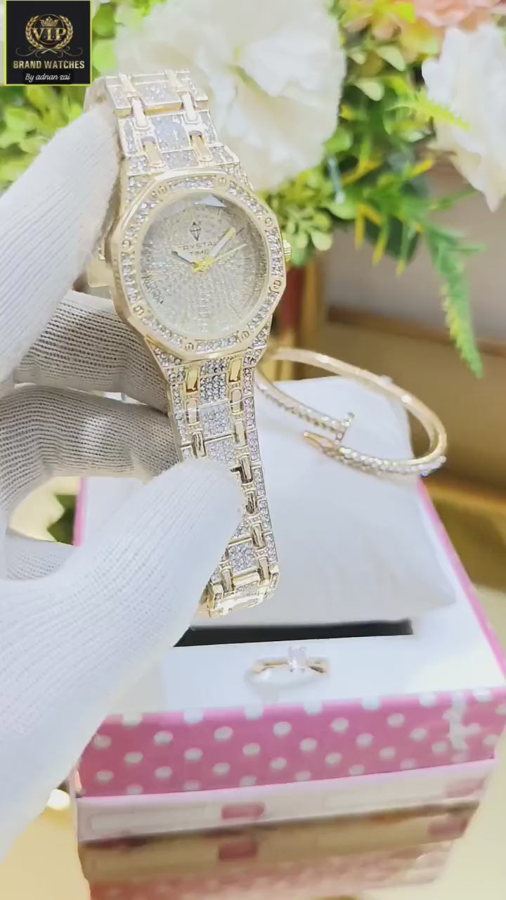 Luxury Diamond Stone Jewelry Watch Set for Girls