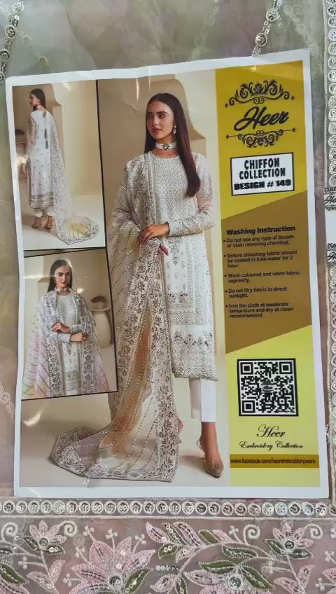 Luxury Chiffon & Organza Embroidered Suit – Design #149