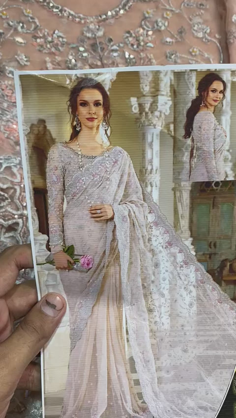 Exclusive Luxury Saree – Embroidered Net & Silk Collection