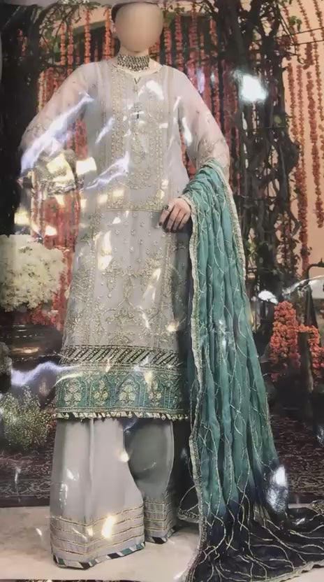 Luxury Chiffon Embroidered 3Pc Unstitched Wedding Dress