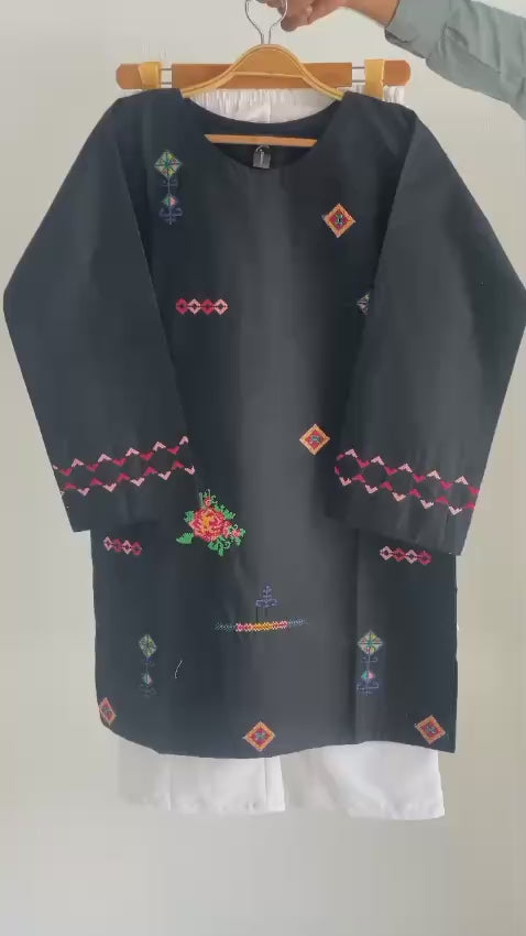 Stitched 2 Piece Embroidered Royal Cotton Top with Cargo Pant