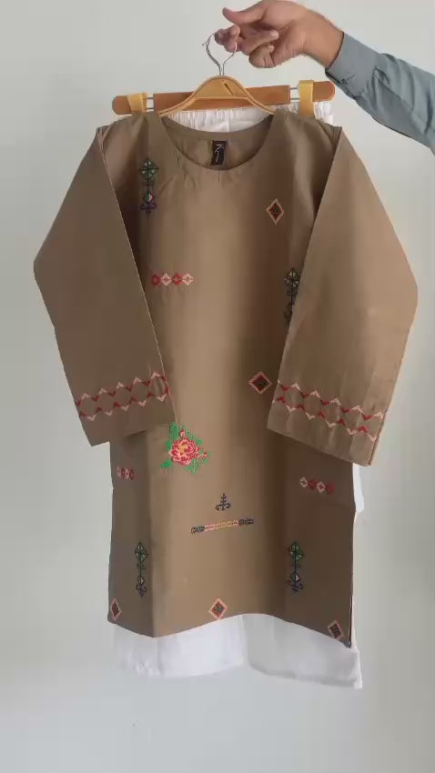 Stitched 2 Piece Embroidered Royal Cotton Top with Cargo Pant