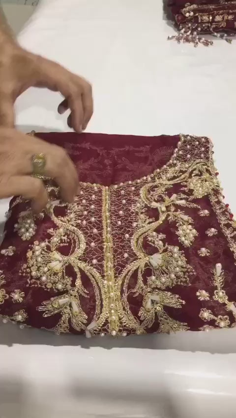 Silk trousers paired with embroidered shirt for festive wear
Complete 3-piece mehroon suit for parties and weddings
