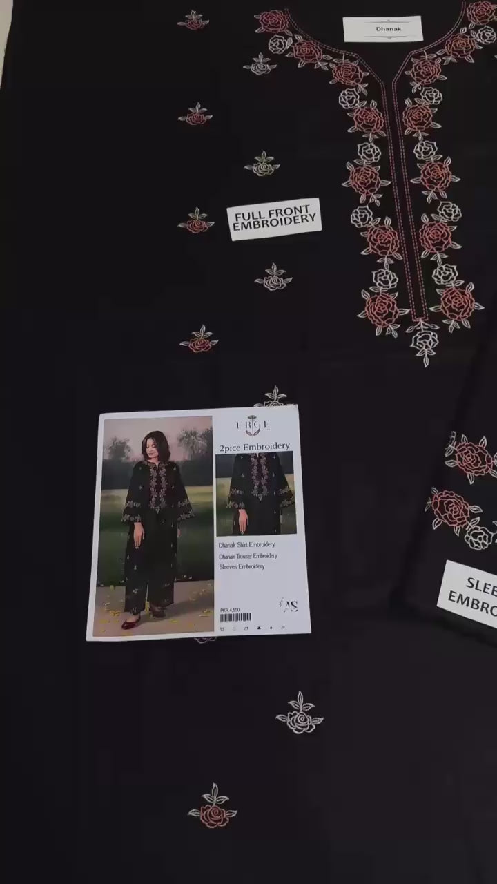 2PC Premium Dhanak embroidered suit with heavy shirt embroidery, embroidered sleeves and trouser – Code AS-02
