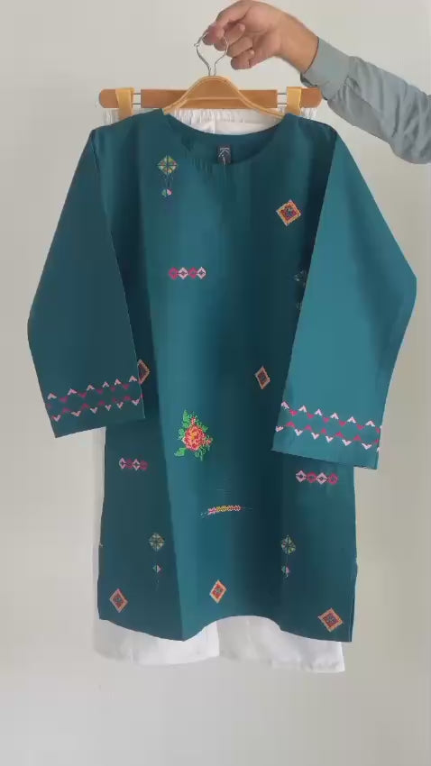 Stitched 2 Piece Embroidered Royal Cotton Top with Cargo Pant