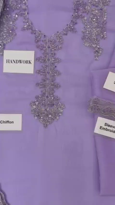 Luxury Chiffon Embroidered Formal Dress – 3 Piece Unstitched