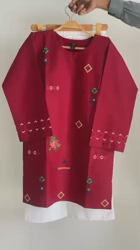 Stitched 2 Piece Embroidered Royal Cotton Top with Cargo Pant