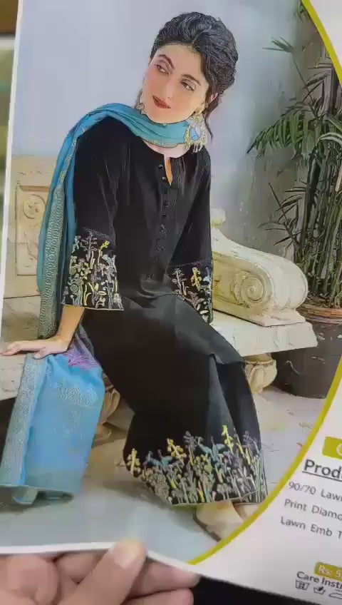 Lawn suit with zari diamond dupatta Pakistan
Affordable embroidered lawn dresses online
