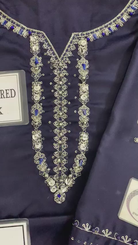 Luxury Charmuse Silk 3 Piece Unstitched Suit – Embroidery & Adda Work