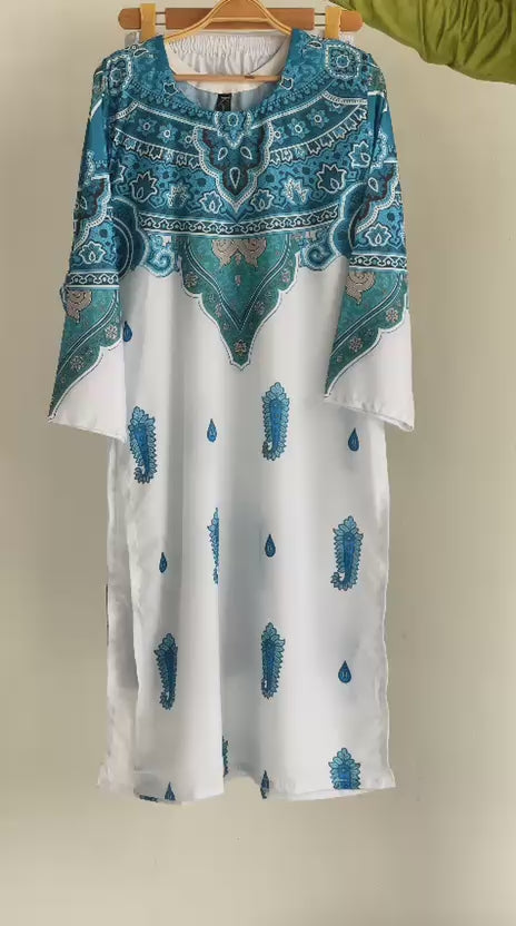 Women’s stitched 2 piece printed summer dress with premium grip fabric, long shirt and trouser set for casual and daily wear in Pakistan.