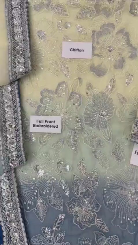 Luxury Embroidered Chiffon Suit with Tie & Dye Design