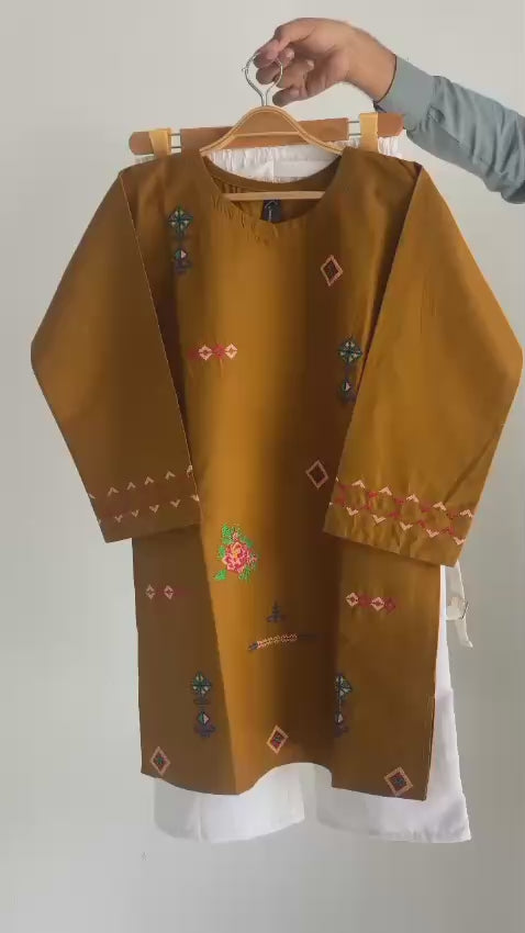 Stitched 2 Piece Embroidered Royal Cotton Top with Cargo Pant